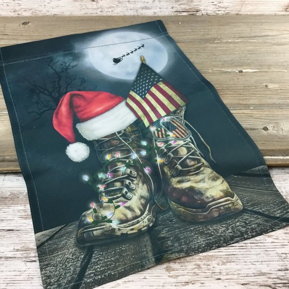 Christmas Military Boots Garden Flag - Honoring Heroes with Santa's Blessings - Picture 6 of 7